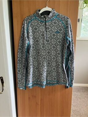 Knit Wool Blend Quarter Zip With Jacquard Square Snowflake Pattern